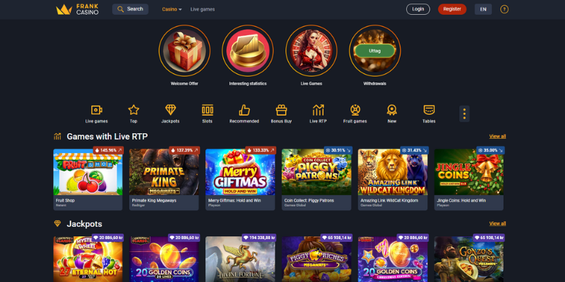 Spelutbudet hos Frank Casino