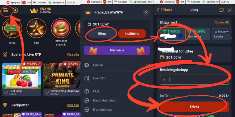 Hur man gör ett uttag hos Frank Casino