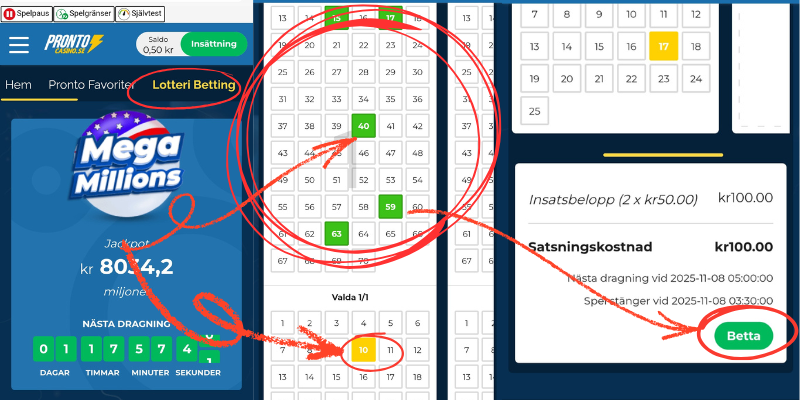 Hur man hittar och bettar på MegaMillions hos Pronto Casino