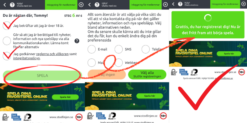Hur man registrerar sig hos GeckoPlay: steg 6 och extra steg.