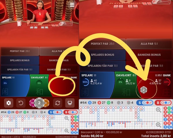 Hur man spelar baccarat: placera insats