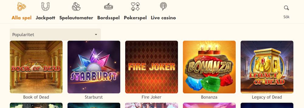 Bertil Casino spelutbud