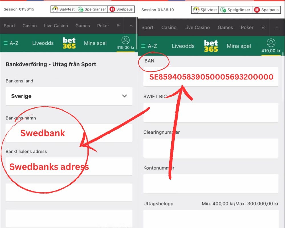 Bet365 bank transfer information