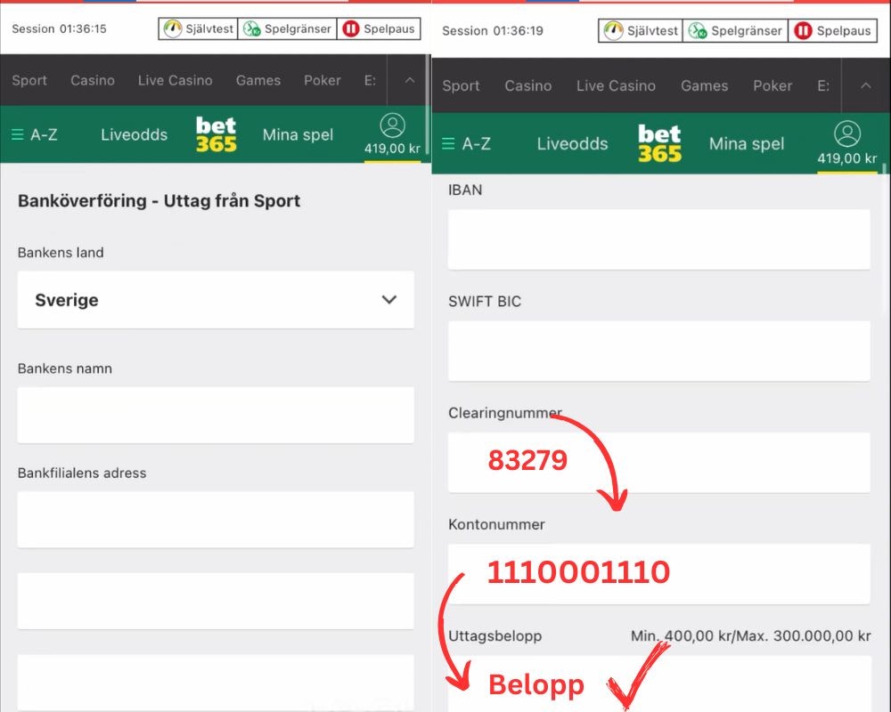 Uttag via Bank Transfer del 2