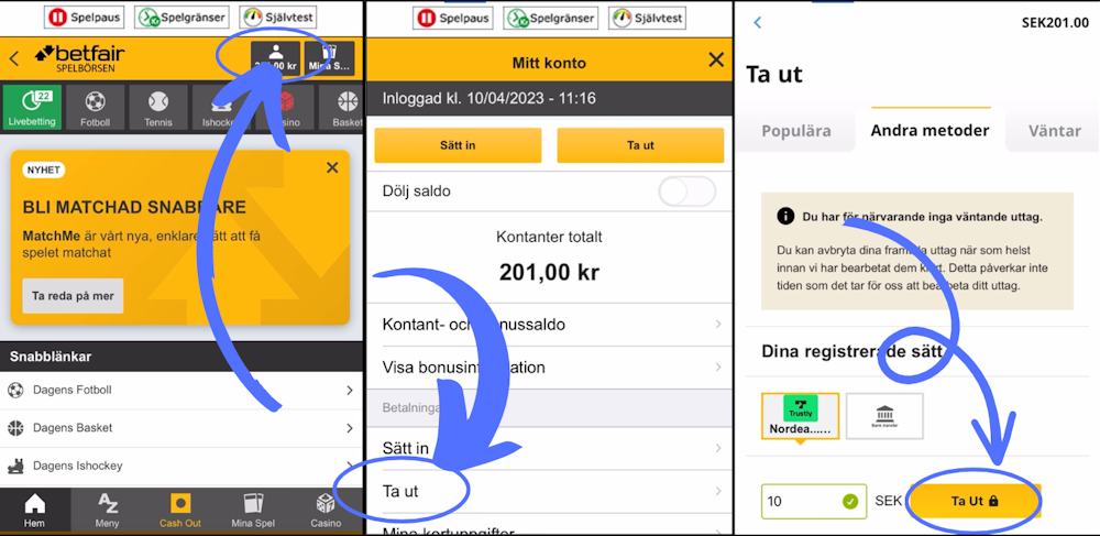 Betfair casino uttag