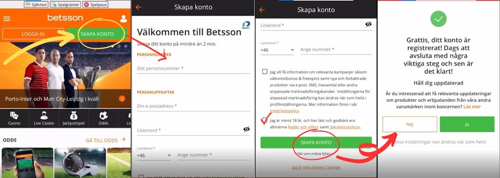 Snabb registrering hos Betsson