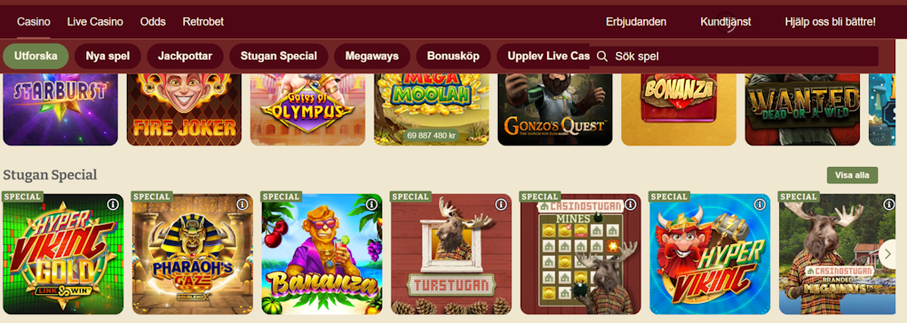 Casinostugan casino spelutbud