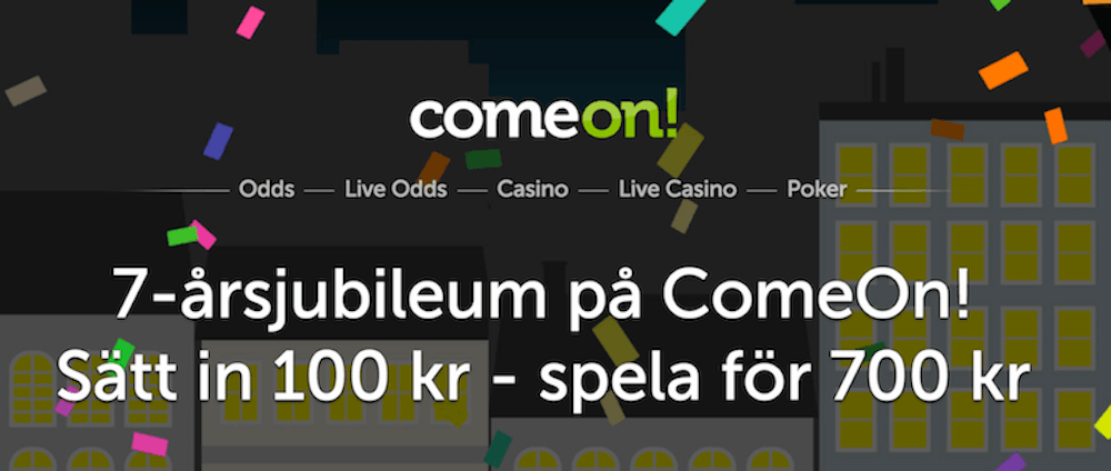 Sätt in 100 kr - Spela för 700kr hos ComeOn!