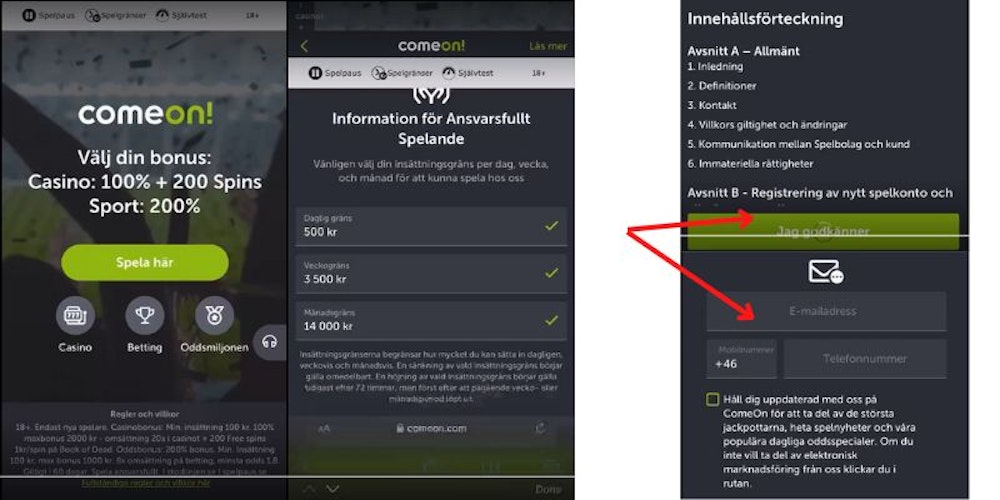 Comeon! casino registrering