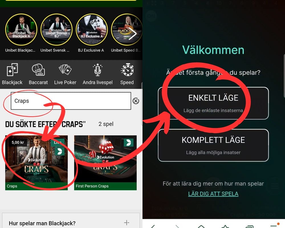 spela craps hos unibet