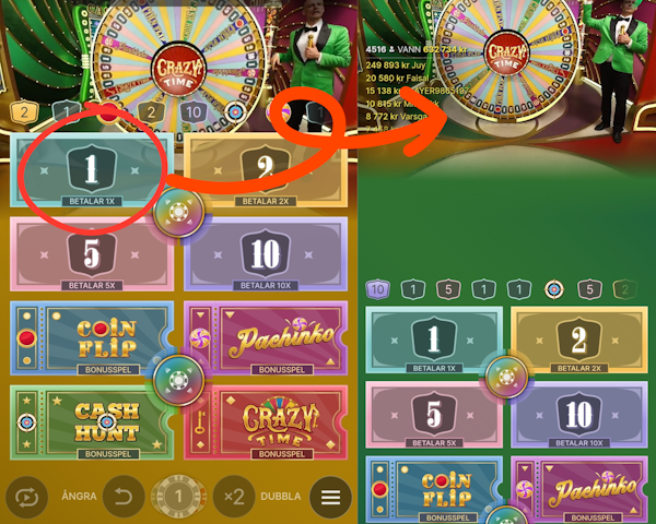 Crazy Time: placera din insats