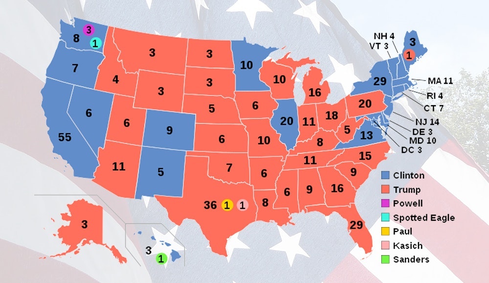 Karta över senaste valets elektorröster