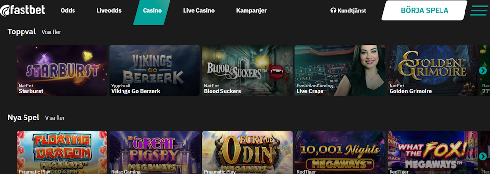 FastBet casino spelutbud