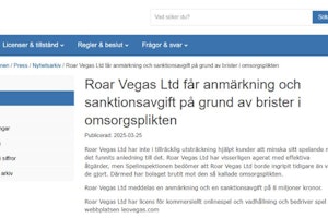 Glitnor och Roar Vegas bötfälls av Spelinspektionen