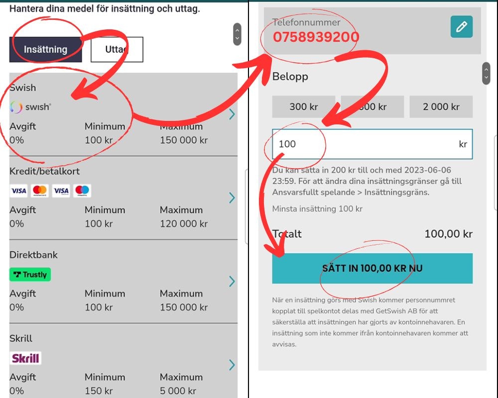  Insättning med Swish 2