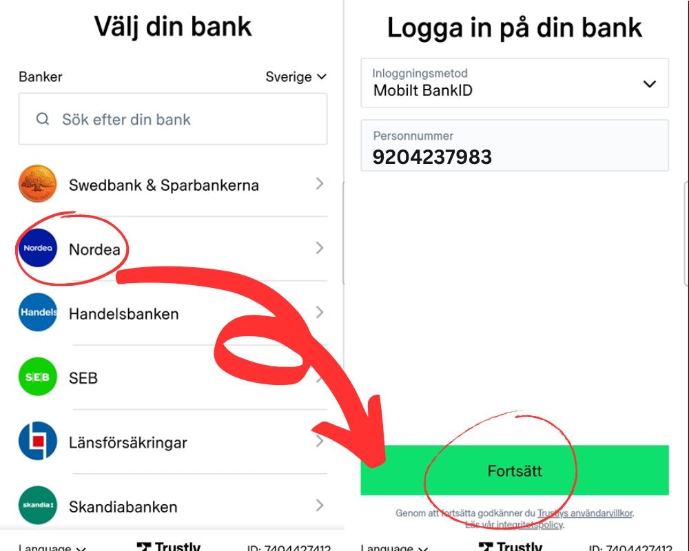 Insättning med Trustly 2