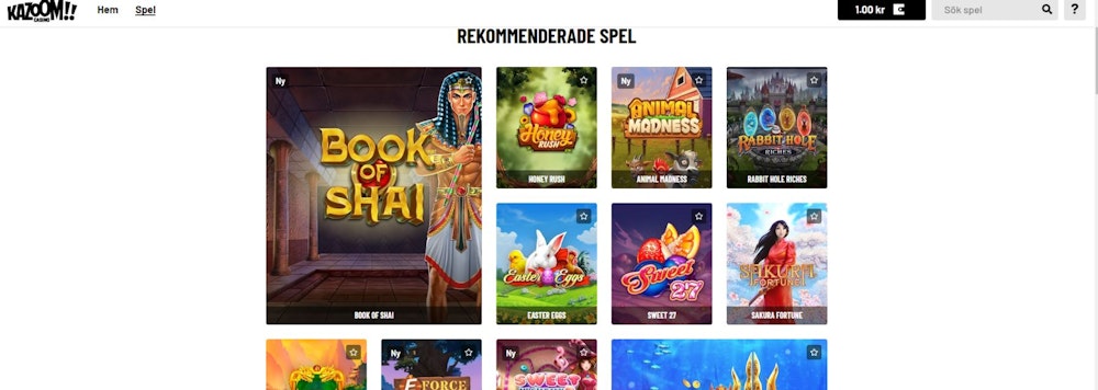 Kazoom casino spelutbud