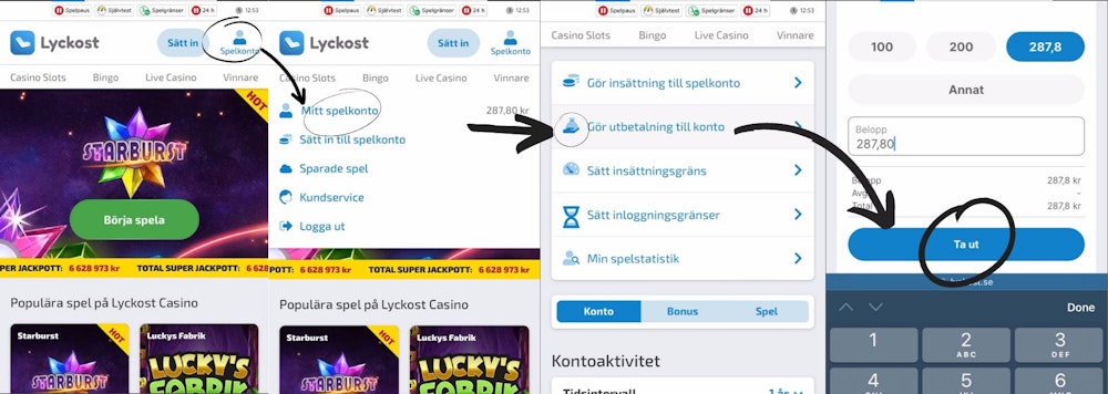 Lyckost casino uttag