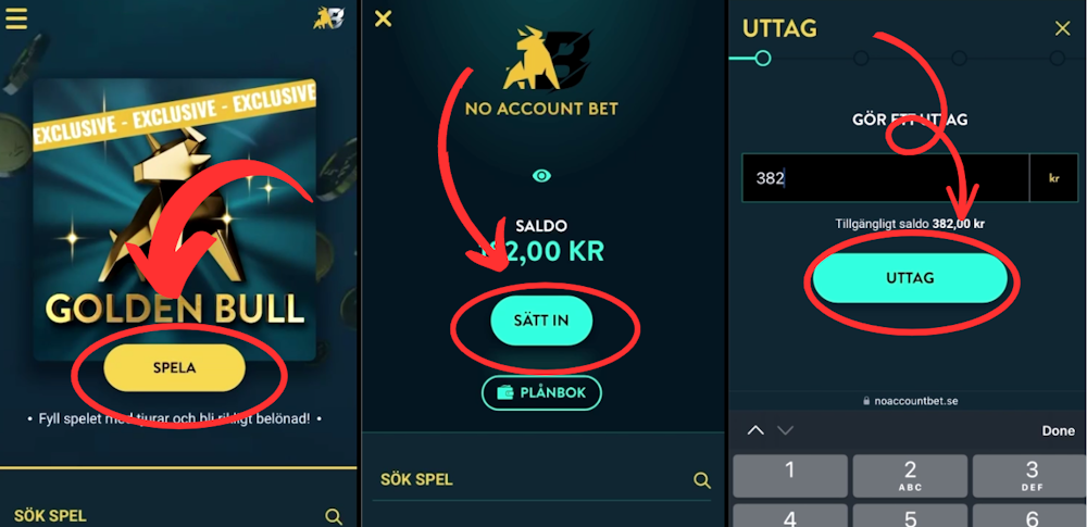 No Account Bet casino uttag