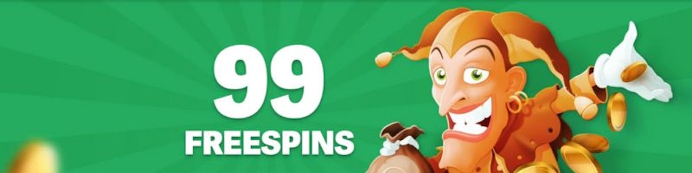 Pafs nuvarande banner med jokern och erbjudandet om 99 free spins