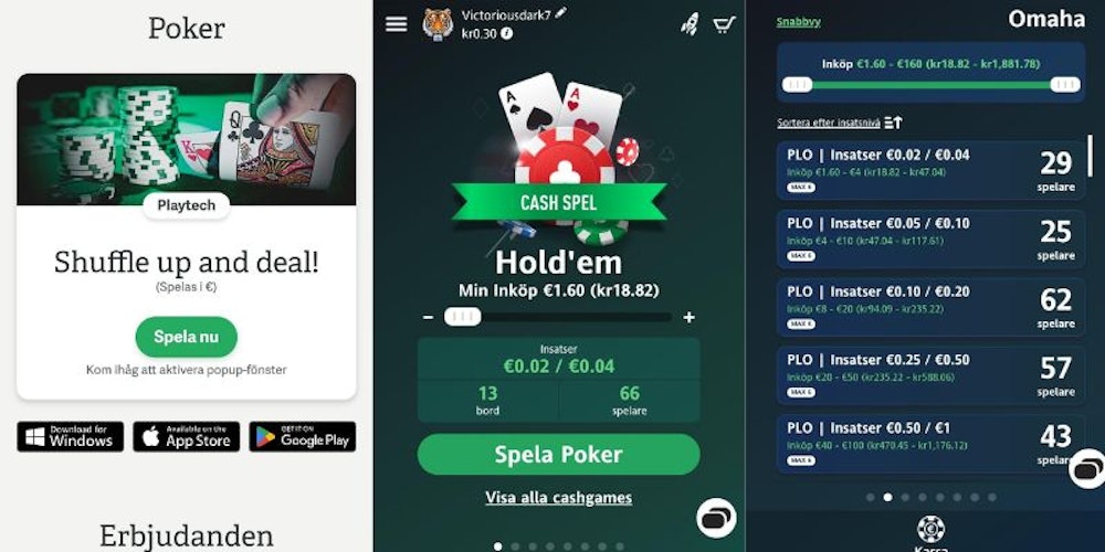 Så här ser Pafs pokerklient ut via webben