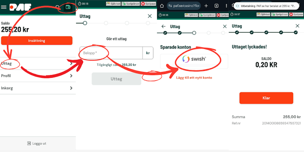 Paf casino uttag