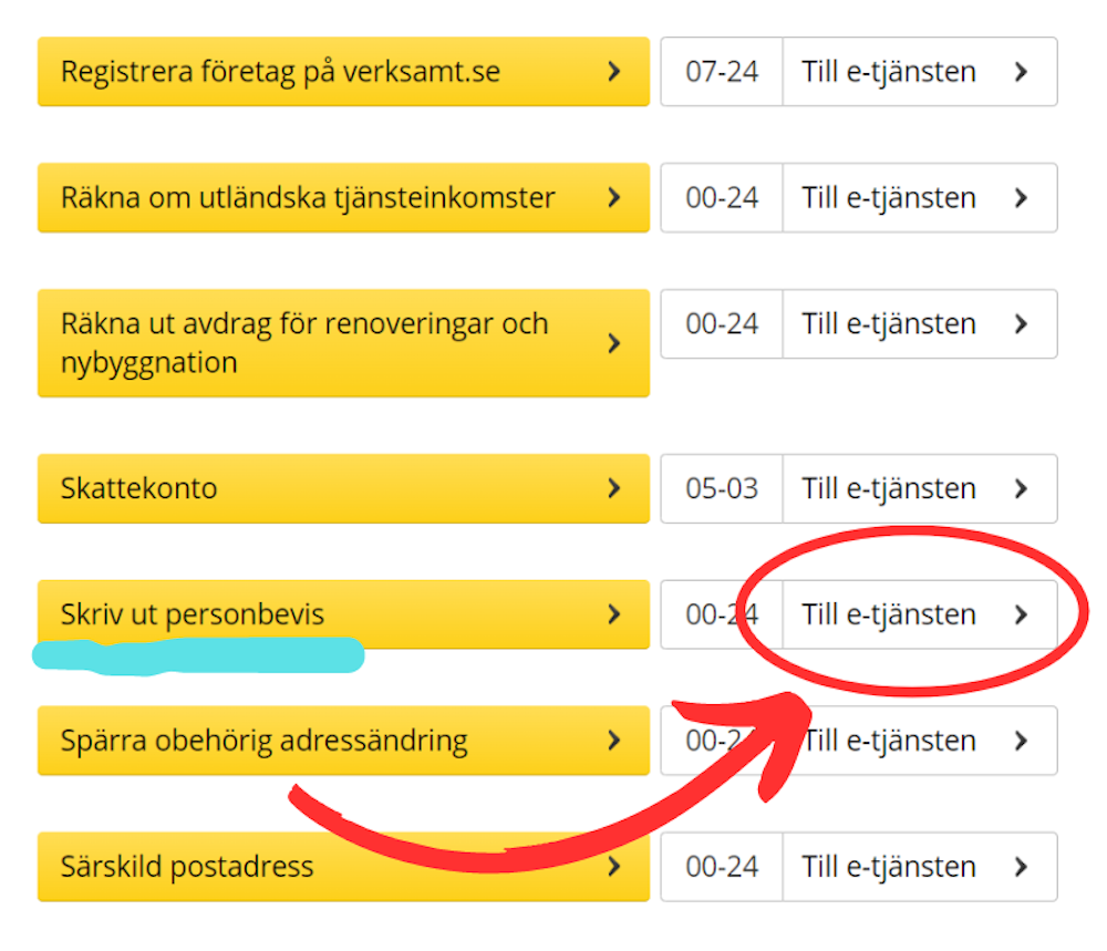 personbevis guide skatteverket lista e-tjänster