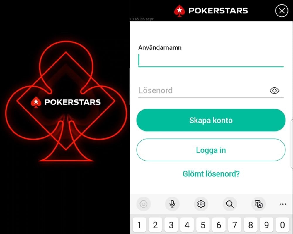 Logga in eller skapa konto i appen Pokerstars
