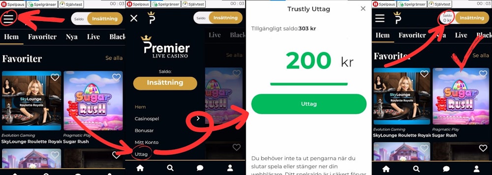 Premier live casino uttag