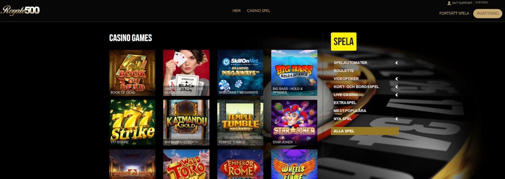 Royale500 casino spelutbud