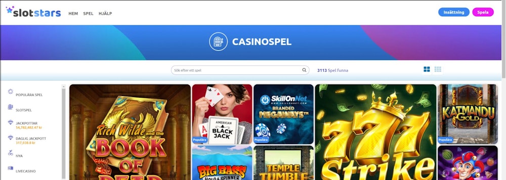 Slotstars casino spelutbud