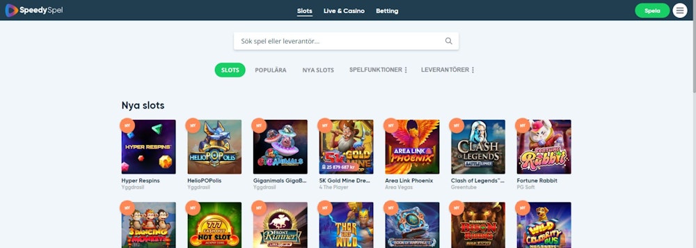 SpeedySpel casino spelutbud