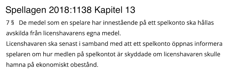 Utdrag från Spellagen kapitel 13