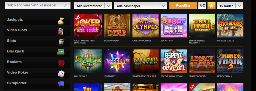 Videoslots casino spelutbud