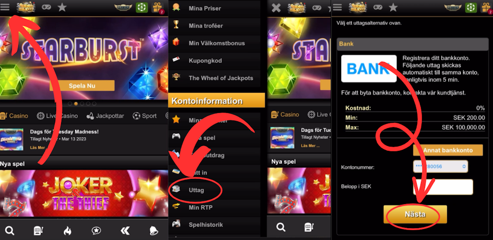 Videoslots casino uttag