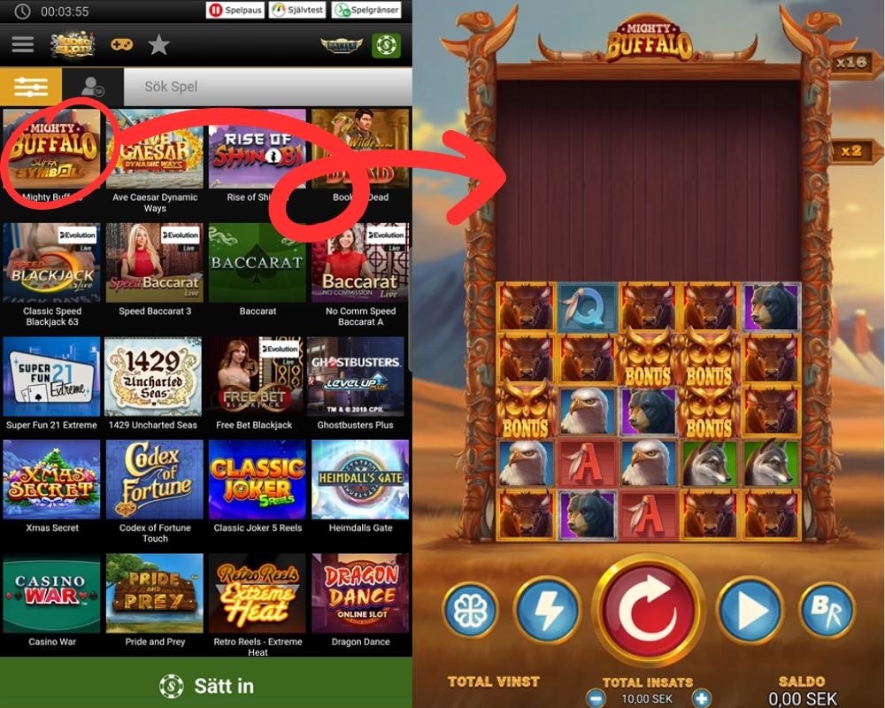 Här filtrerar vi slots & videoslots i filtersystemet