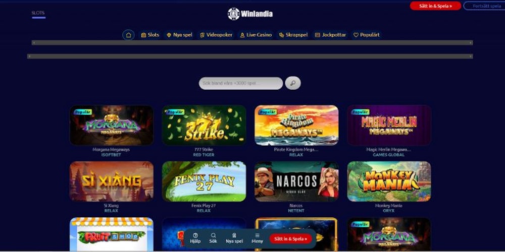 Winlandia casino spelutbud